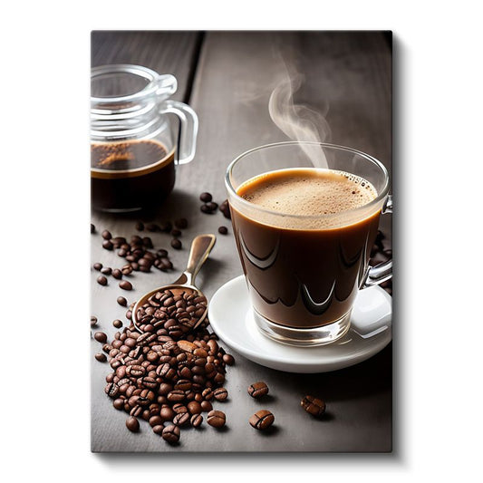 Sıcak Kahve - Taze Çekilmiş Çekirdeklerle Fincan Kanvas Tablo