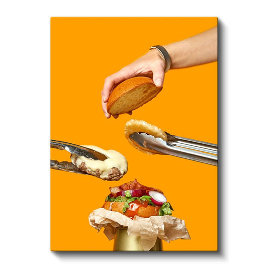 Hamburger Yapımı - Lezzetli Fast Food Hazırlığı Kanvas Tablo