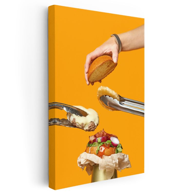 Hamburger Yapımı - Lezzetli Fast Food Hazırlığı Kanvas Tablo