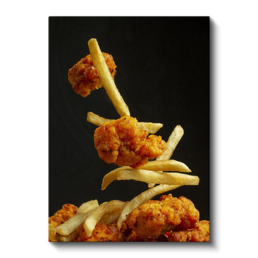 Çıtır Tavuk ve Patates - Havada Asılı Fast Food Ziyafeti Kanvas Tablo