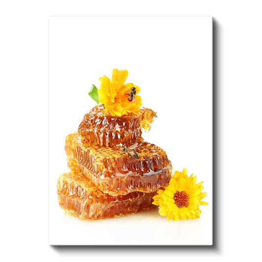 Bal Peteği - Arı Emeği ve Çiçekler Kanvas Tablo