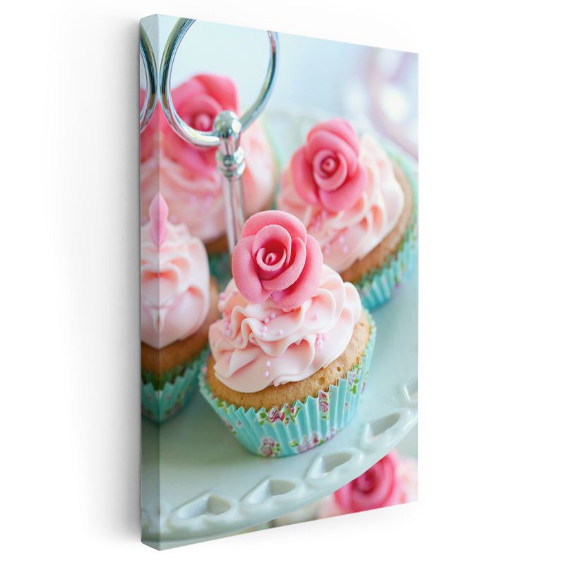 Gül Cupcake - Zarif Pembe Kremalı Tatlı Kanvas Tablo