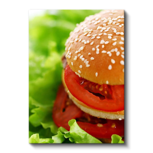 Hamburger - Taze Domates ve Yeşillikli Lezzet Kanvas Tablo