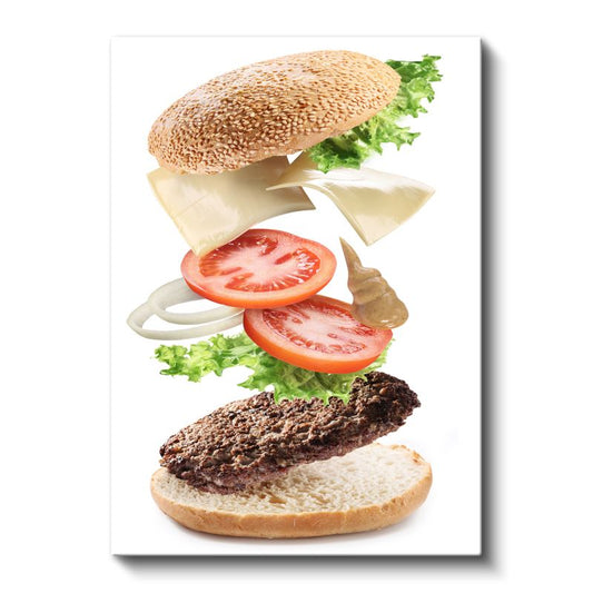Hamburger Sanatı - Havada Asılı Malzemelerle Mükemmel Lezzet Kanvas Tablo