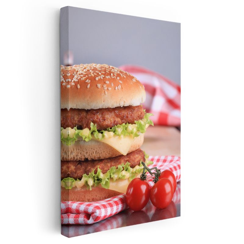 Çift Katlı Hamburger - Peynirli Leziz Fast Food Kanvas Tablo