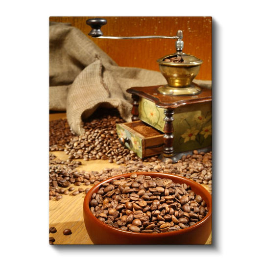 Kahve Çekirdekleri - Nostaljik Değirmen Detayı Kanvas Tablo