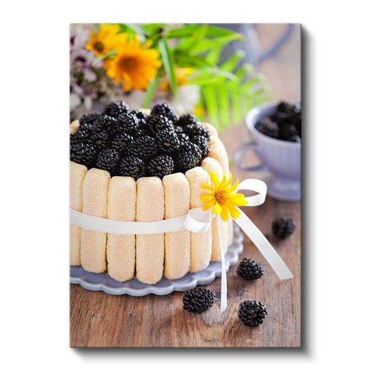 Böğürtlenli Pasta - Taze Meyveli Bisküvi Çerçeveli Tatlı Kanvas Tablo