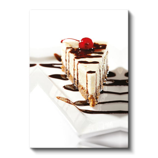 Çikolatalı Cheesecake - Kiraz Süslemeli Tatlı Dilimi Kanvas Tablo