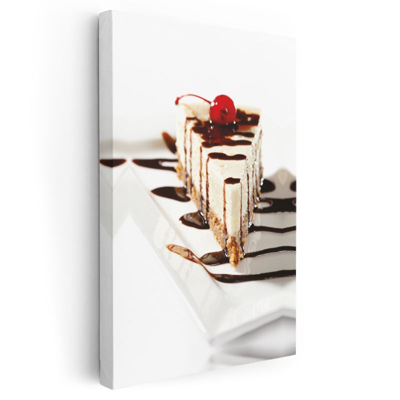 Çikolatalı Cheesecake - Kiraz Süslemeli Tatlı Dilimi Kanvas Tablo