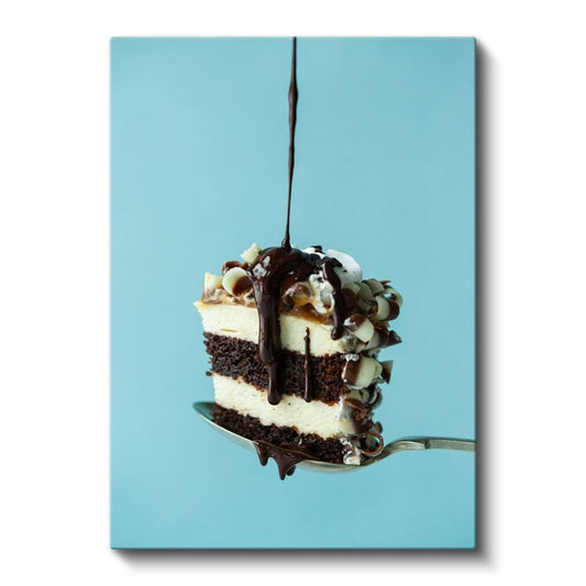 Çikolatalı Pasta Dilimi - Eriyen Sos ile Tatlı Ziyafet Kanvas Tablo