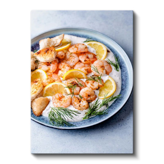 Deniz Mahsulleri - Limonlu Karides Tabağı Kanvas Tablo