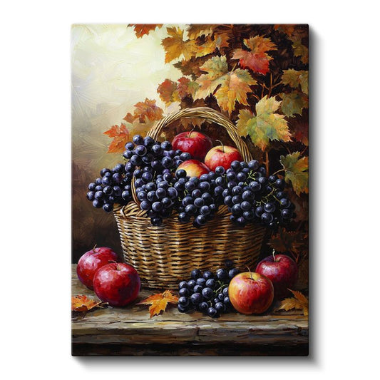 Sonbahar Hasadı - Üzüm ve Elma Sepeti Kanvas Tablo