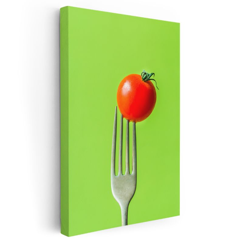 Taze Domates - Çatalda Minimalist Sunum Kanvas Tablo