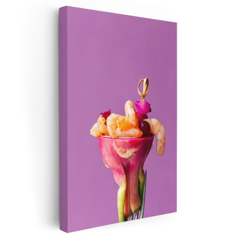 Karides Kokteyli - Çiçek Sunumlu Deniz Ürünü Kanvas Tablo