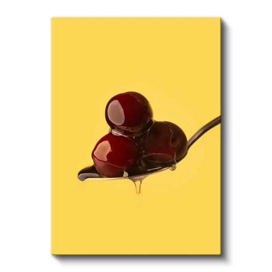 Kiraz Üçlüsü - Kaşıkta Tatlı Meyve Kanvas Tablo