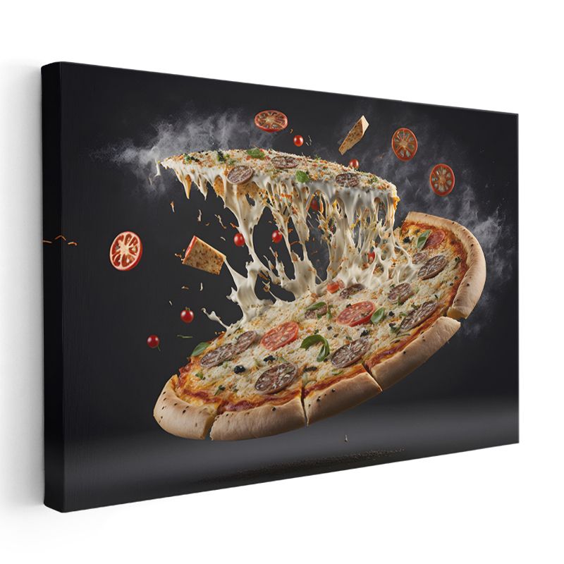 İtalyan Pizzası - Uzayan Peynir Lezzeti Kanvas Tablo