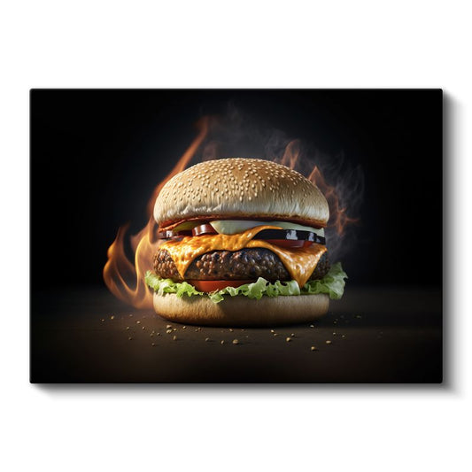 Alevli Burger - Eriyen Peynir Lezzeti Kanvas Tablo