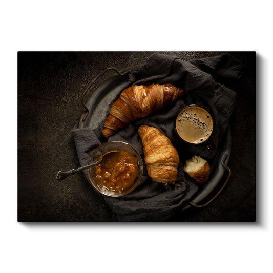 Kahvaltı Keyfi - Taze Kruvasanlar ve Kahve Sunumu Kanvas Tablo