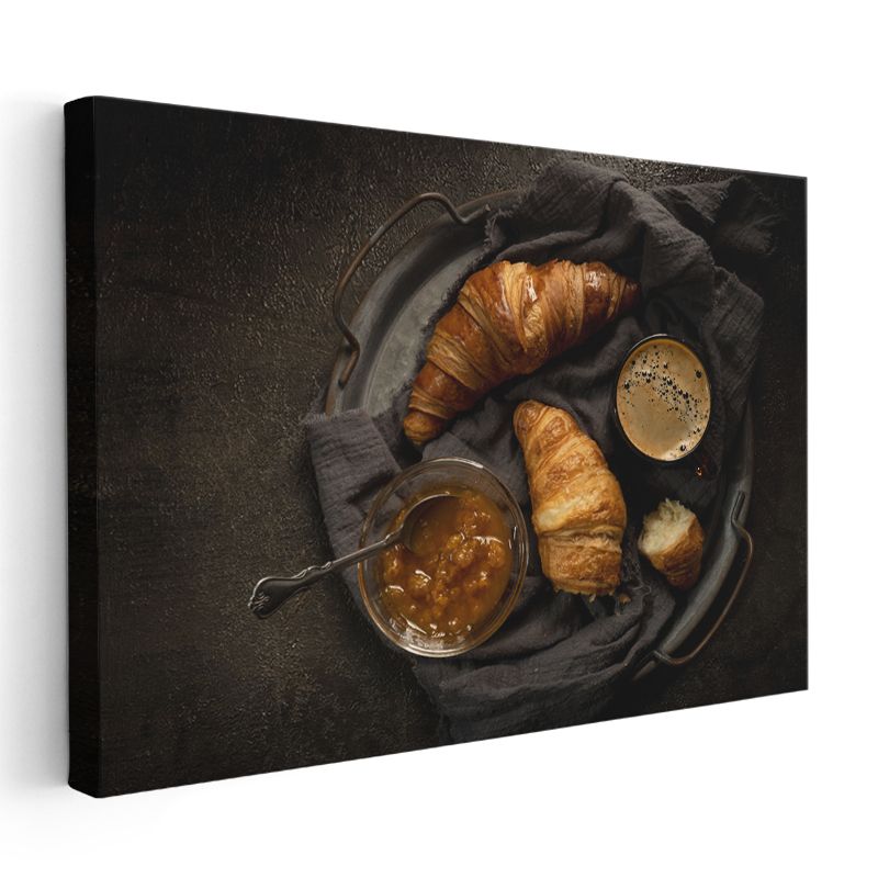 Kahvaltı Keyfi - Taze Kruvasanlar ve Kahve Sunumu Kanvas Tablo
