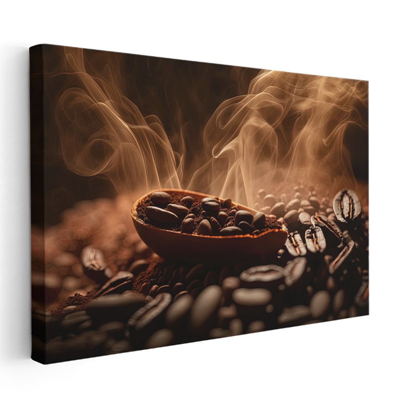 Kahve Çekirdekleri - Buğusu Tüten Aromalı Taneler Kanvas Tablo