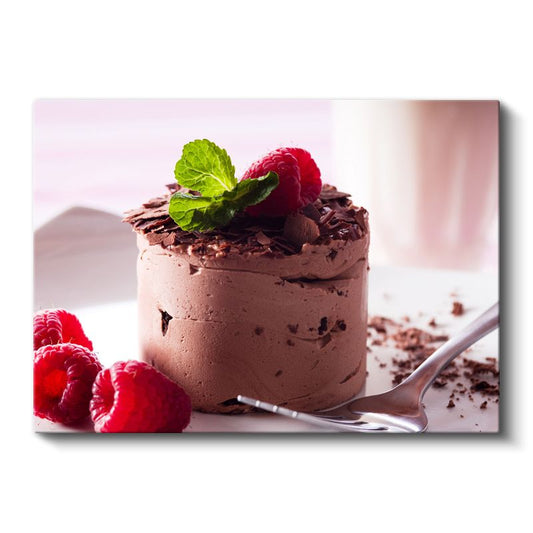 Çikolatalı Mousse - Ahududu ve Nane Yapraklı Tatlı Lezzeti Kanvas Tablo