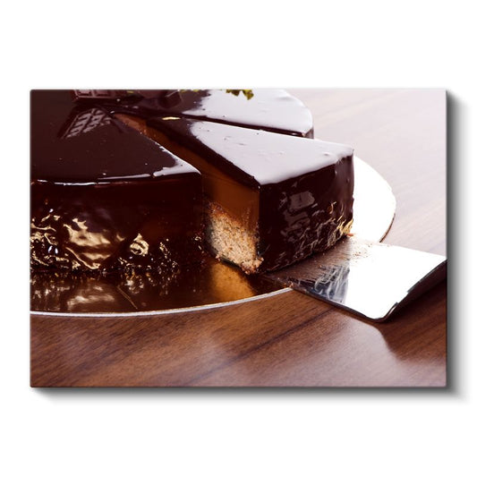 Çikolata Glazürlü Pasta - Parlak Yüzeyli Enfes Dilim Kanvas Tablo