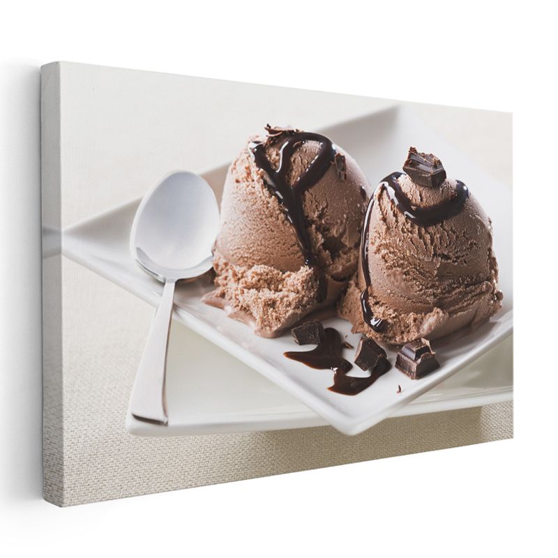 Çikolatalı Dondurma - Eriyen Sos ile Süslenmiş Toplar Kanvas Tablo