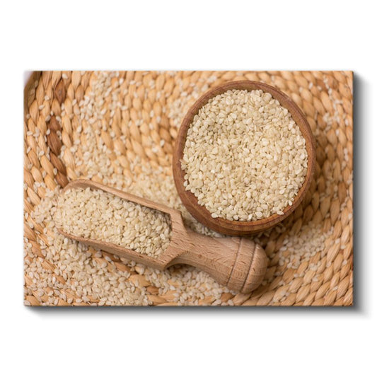 Susam Çeşitleri - Doğal Ahşap Kâse Kanvas Tablo