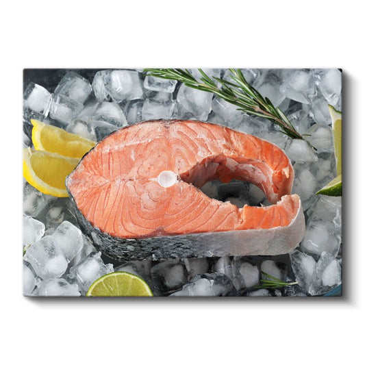 Buzlu Somon Dilimi - Narenciyeli Deniz Lezzeti Kanvas Tablo