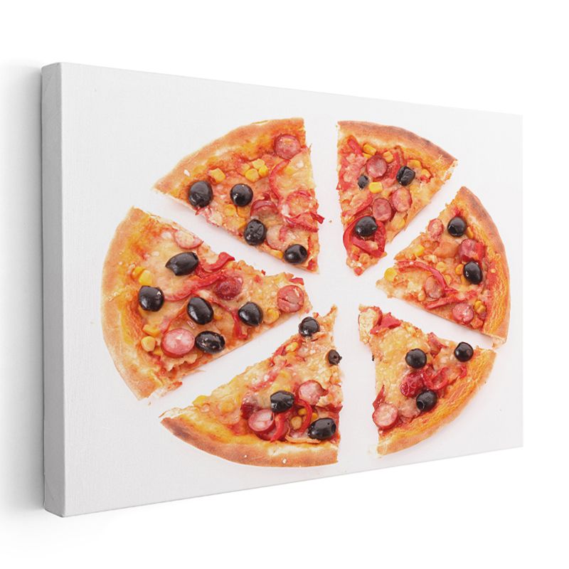 Dilimlenmiş Pizza - Sucuklu ve Zeytinli Karışık Kanvas Tablo