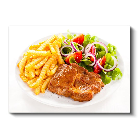 Biftek Tabağı - Patates Kızartması ve Salata Eşliğinde Kanvas Tablo