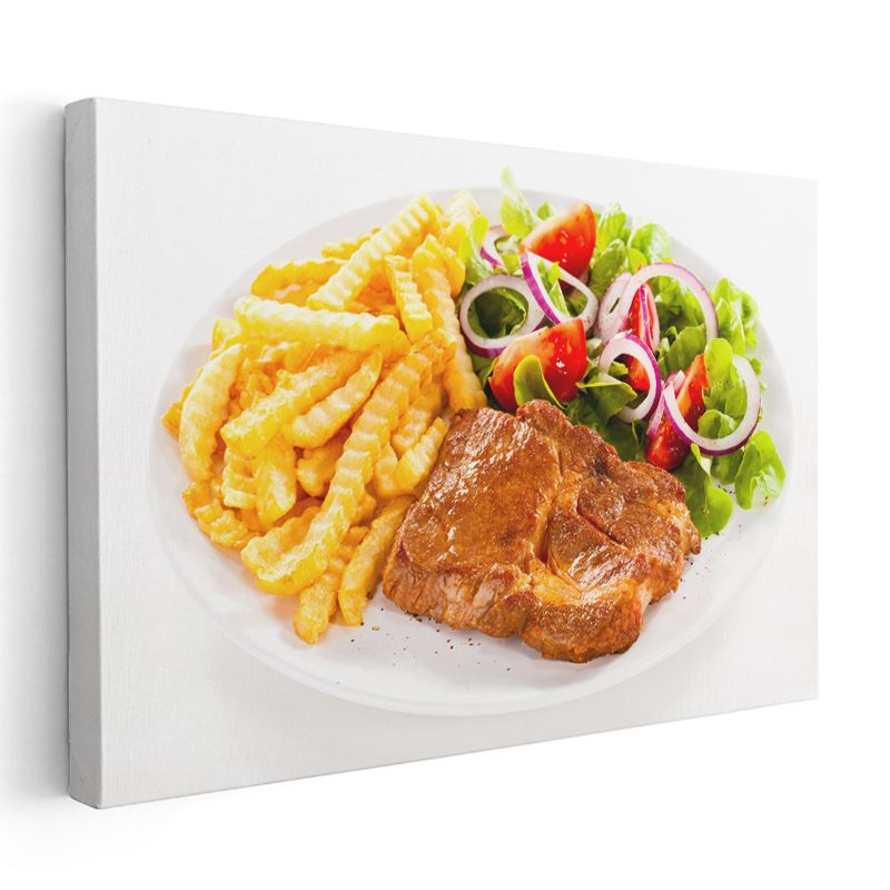 Biftek Tabağı - Patates Kızartması ve Salata Eşliğinde Kanvas Tablo