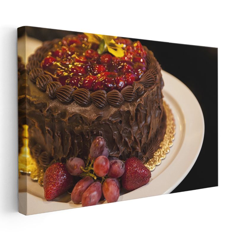 Çikolatalı Meyve Pastası - Taze Meyvelerle Süslenmiş Lezzet Kanvas Tablo