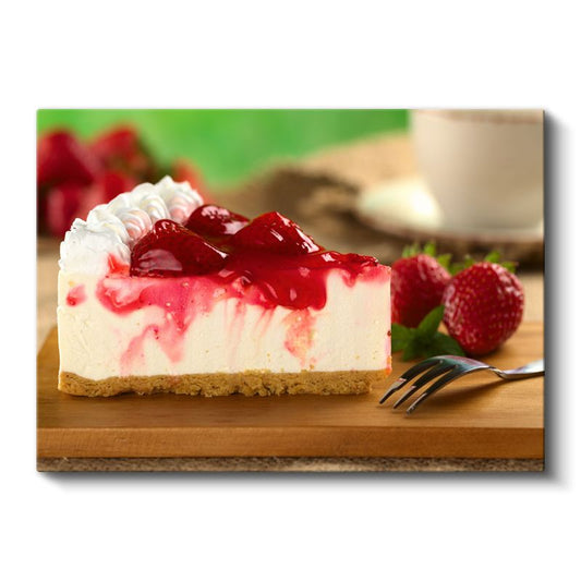 Çilekli Cheesecake - Kremsi Lezzet Dilimi Kanvas Tablo