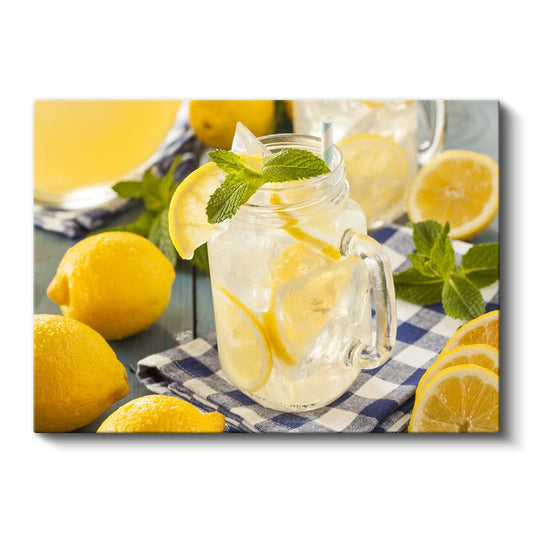 Ferahlatıcı Limonata - Nane Yaprakları ve Limon Dilimleriyle Süslenmiş İçecek Kanvas Tablo