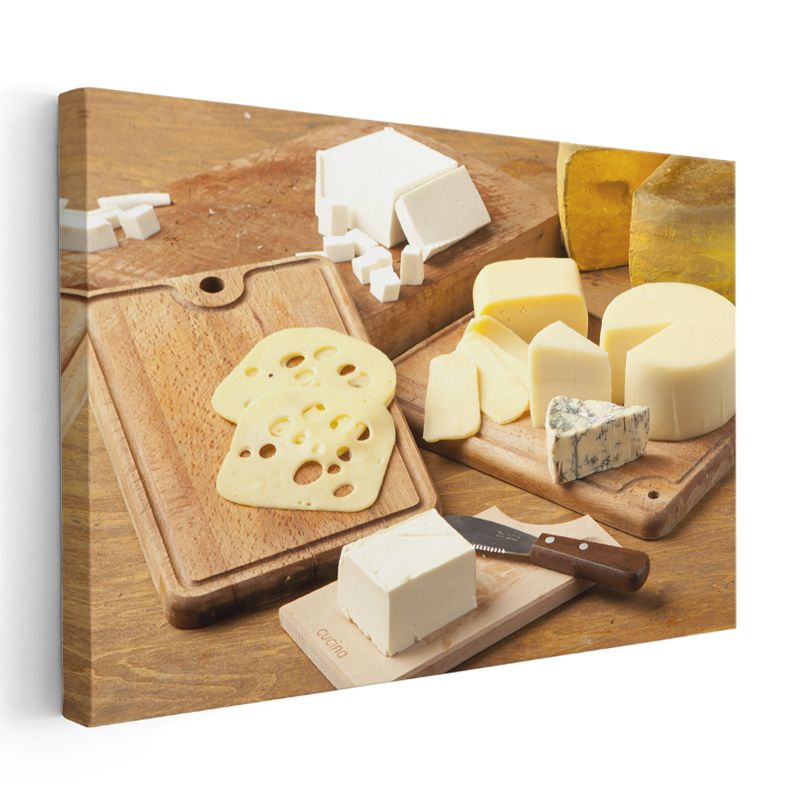Gurme Peynir Çeşitleri - Ahşap Kesme Tahtasında Sunulmuş Lezzetler Kanvas Tablo