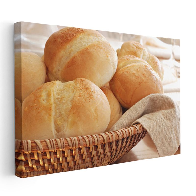Mini Ekmekler - Hasır Sepette Sunulmuş Taze Fırın Ürünleri Kanvas Tablo