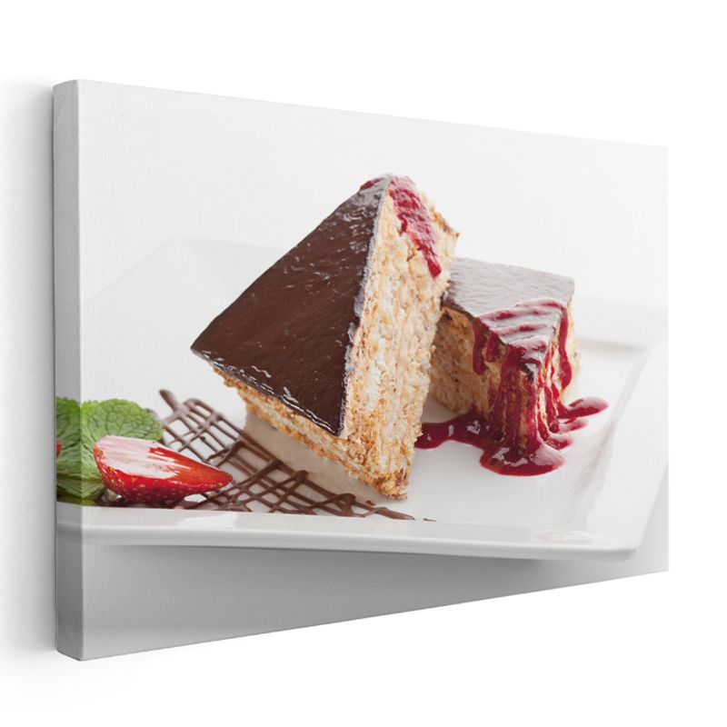 Çikolatalı Pasta - Meyve Soslu Dilim Kanvas Tablo