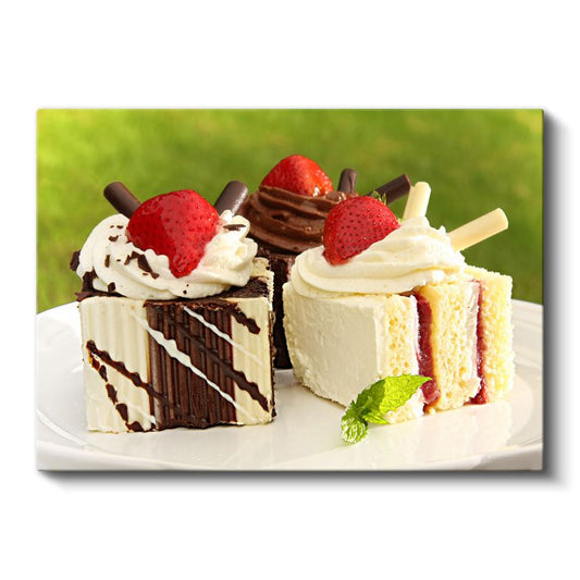 Pasta Dilimleri - Çilekli Tatlı Çeşitleri Kanvas Tablo