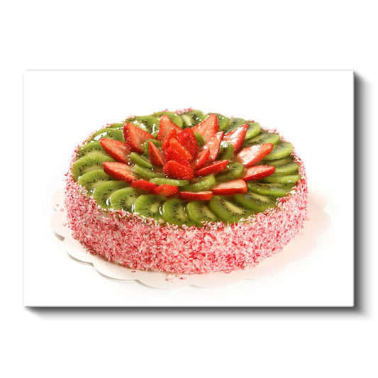 Meyve Şöleni - Çilek ve Kivi Dilimleriyle Süslenmiş Pasta Kanvas Tablo