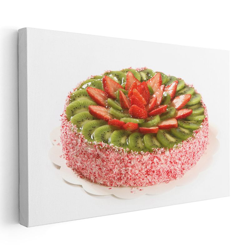 Meyve Şöleni - Çilek ve Kivi Dilimleriyle Süslenmiş Pasta Kanvas Tablo