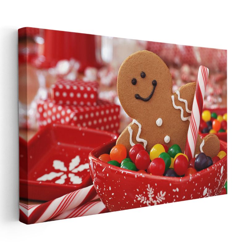 Neşeli Kurabiye Adam - Renkli Şekerlerle Süslenmiş Kanvas Tablo