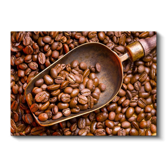 Kahve Çekirdekleri - Ahşap Kepçede Taze Kavurma Kanvas Tablo