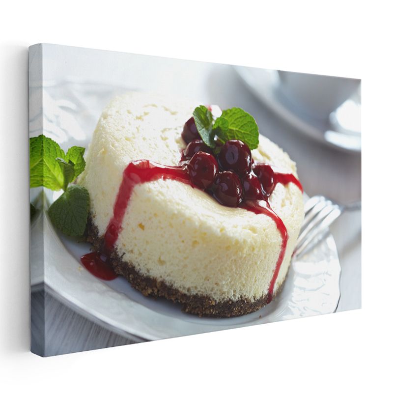 Vişneli Cheesecake - Nane Yapraklı Tatlı Dilimi Kanvas Tablo