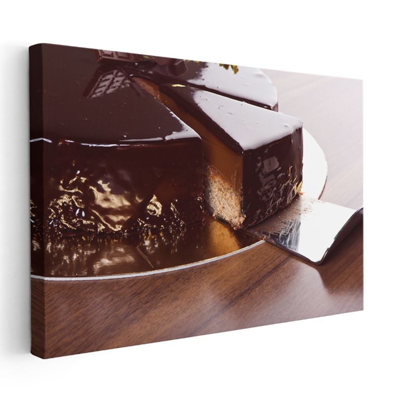 Çikolatalı Pasta Dilimi - Parlak Ganaj Soslu Lezzet Kanvas Tablo