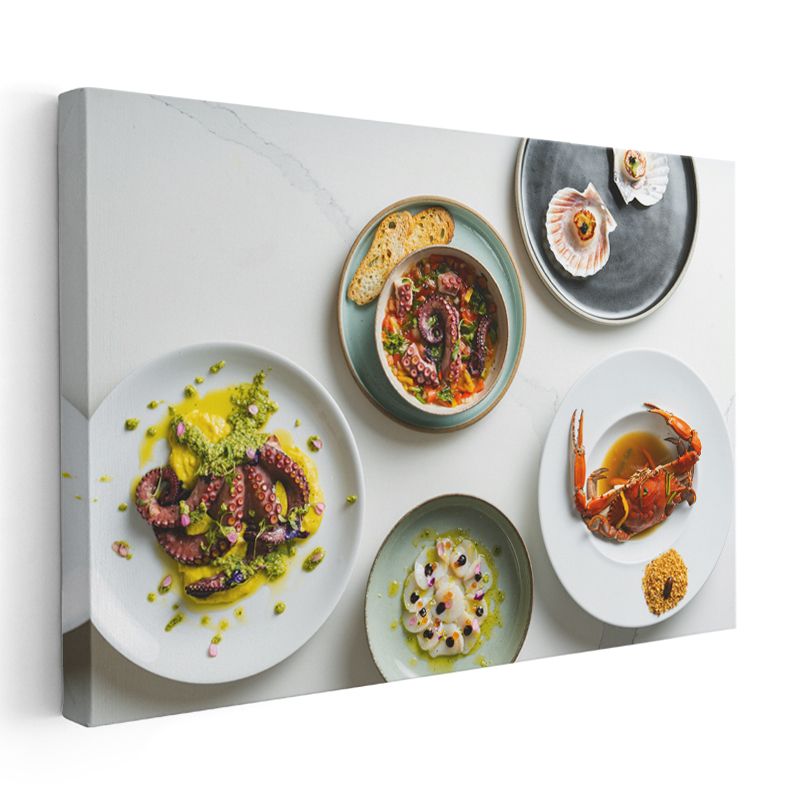 Deniz Ürünleri Şöleni - Gurme Sunum Tabakları Kanvas Tablo