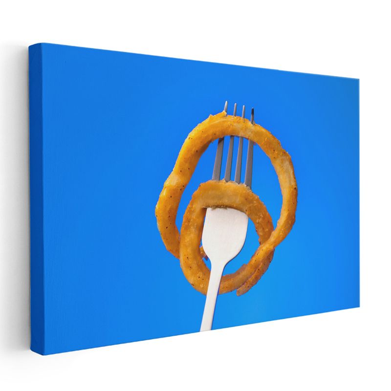 Çıtır Soğan Halkaları - Çatal Üzerinde Altın Kızartma Kanvas Tablo
