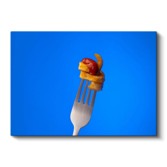 Patates ve Sosis - Çatal Üzerinde Fast Food Lezzeti Kanvas Tablo