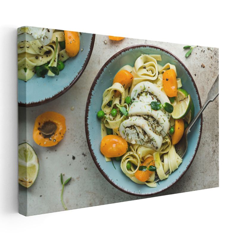 Deniz Mahsullü Makarna - Taze Malzemelerle Hazırlanmış Tabak Kanvas Tablo