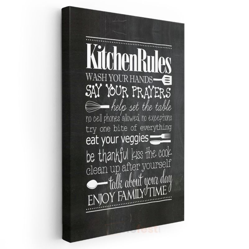 Kitchen Rules - Mutfak Kuralları İngilizce Tipografi Kanvas Tablo